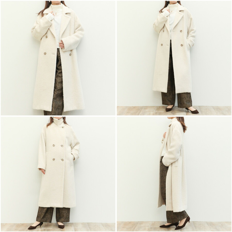 楽天市場】drawell ドロウェル コート ダブルブレスト ロング シャギー