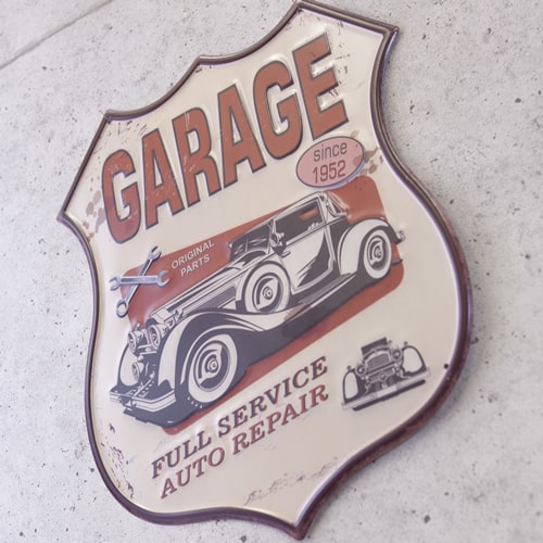 楽天市場】ブリキ看板 アンティーク GARAGE Since 1952 エンボス