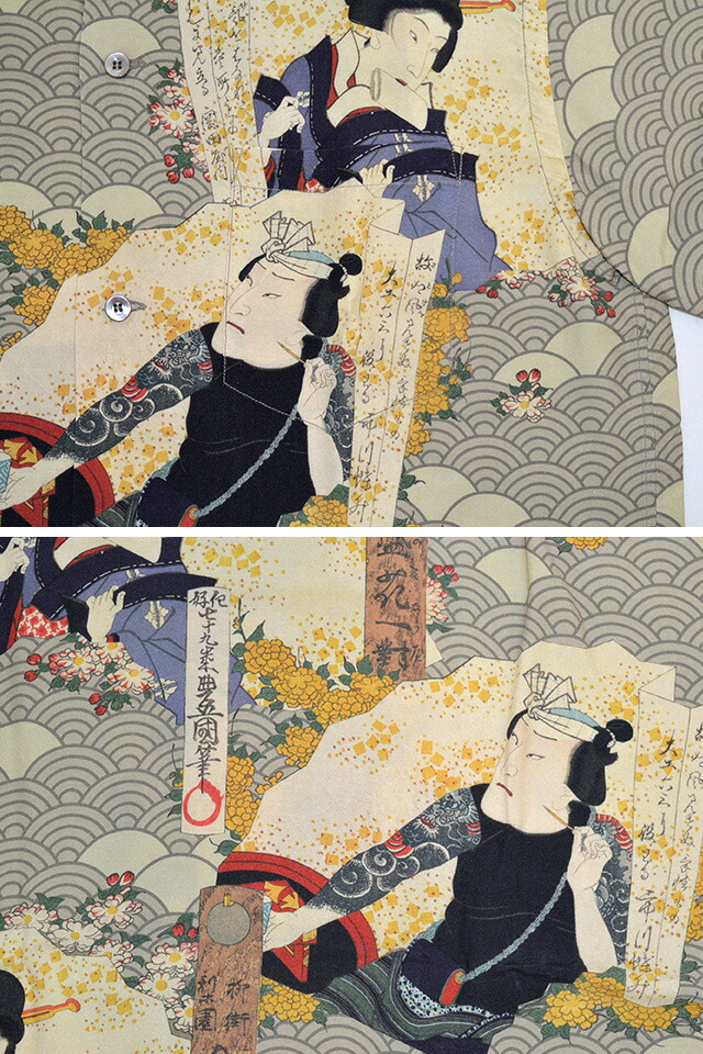 サンサーフアロハシャツ和柄侍戦場浮世絵アニマルボーダーLサイズ