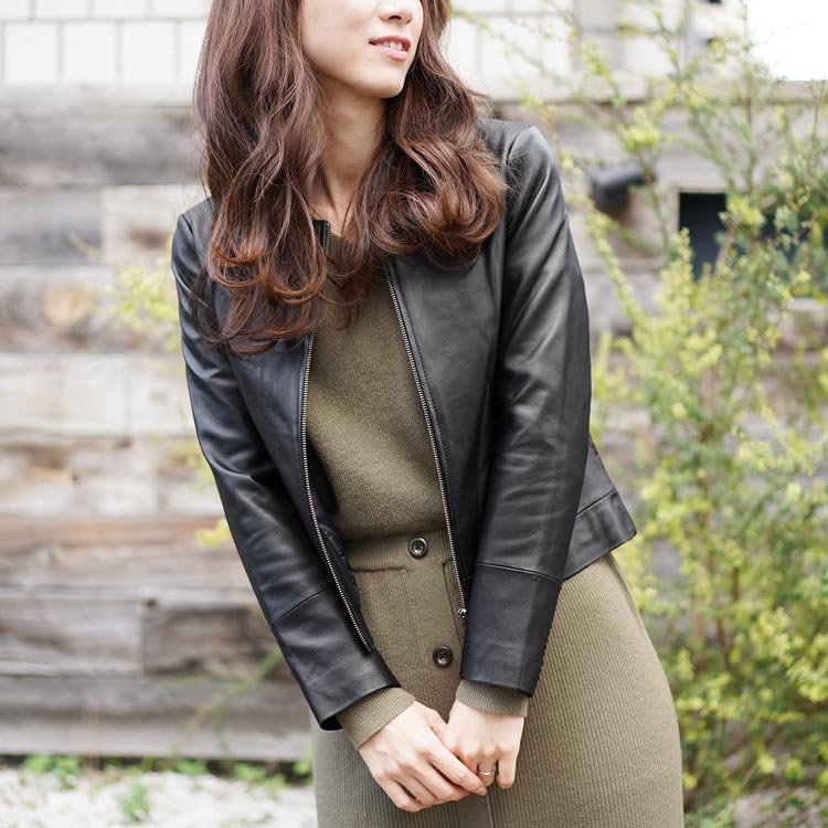 楽天市場】レザージャケット レディース ノーカラー 本革 ラム