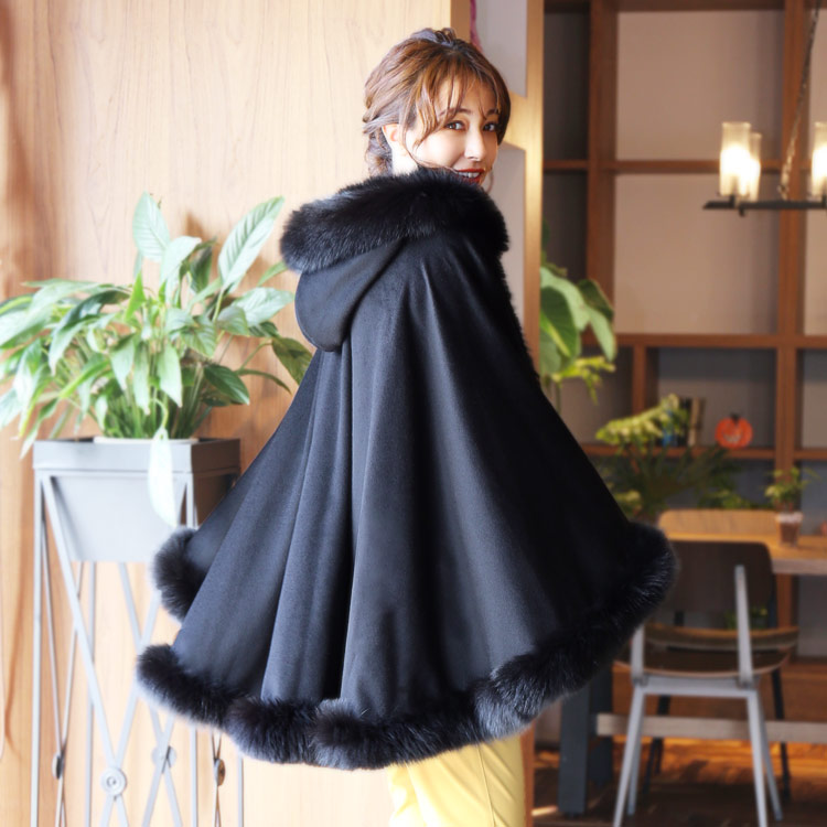 極美品☆SAGAFURS FOXファー使い カシミヤ ポンチョコート 極美品SAGA FURS