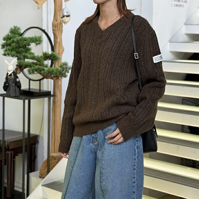 楽天市場】エムエム6 メゾンマルジェラ Vネック ケーブルニット MM6