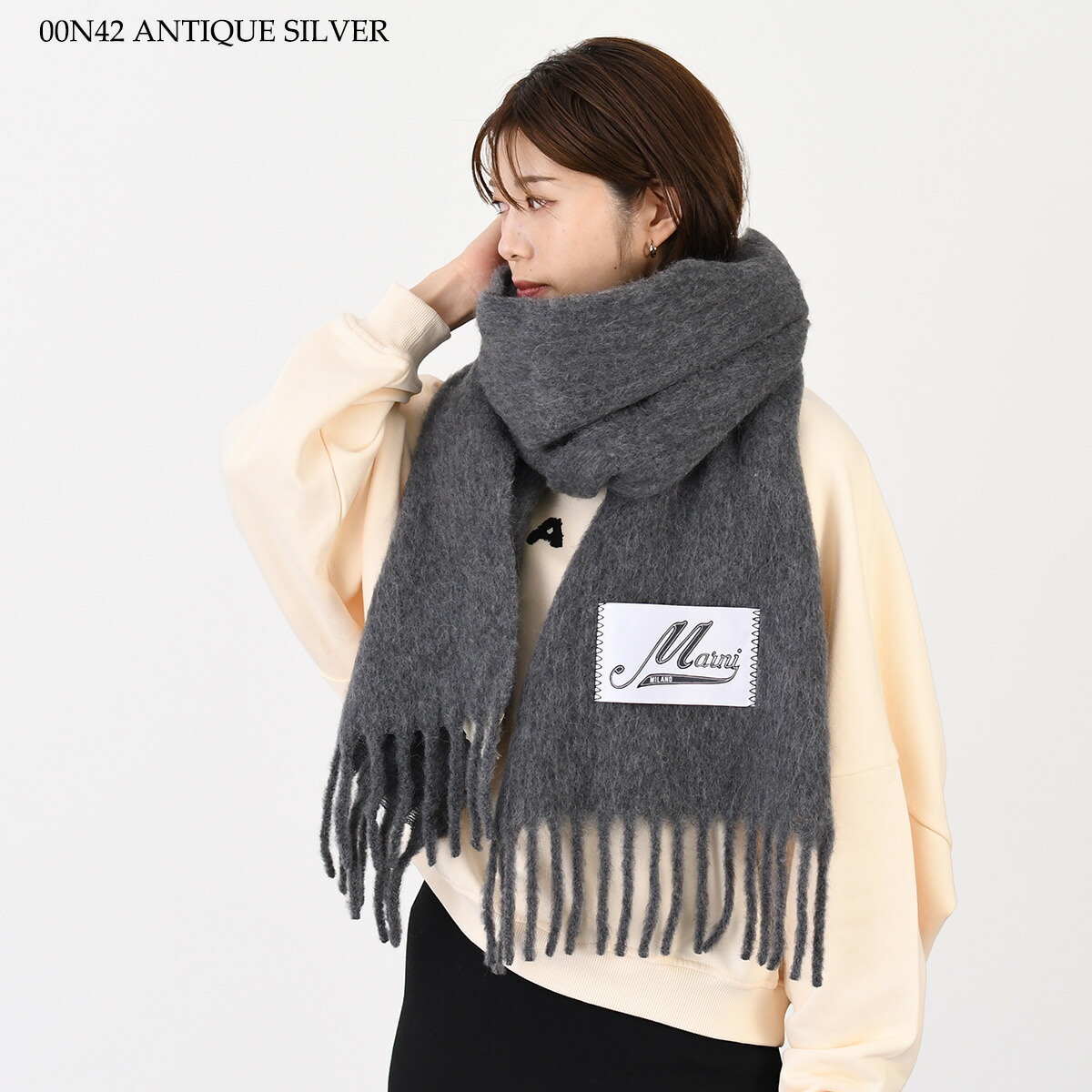 楽天市場】MARNI マルニ ロゴパッチスカーフ ブラッシュドアルパカ製