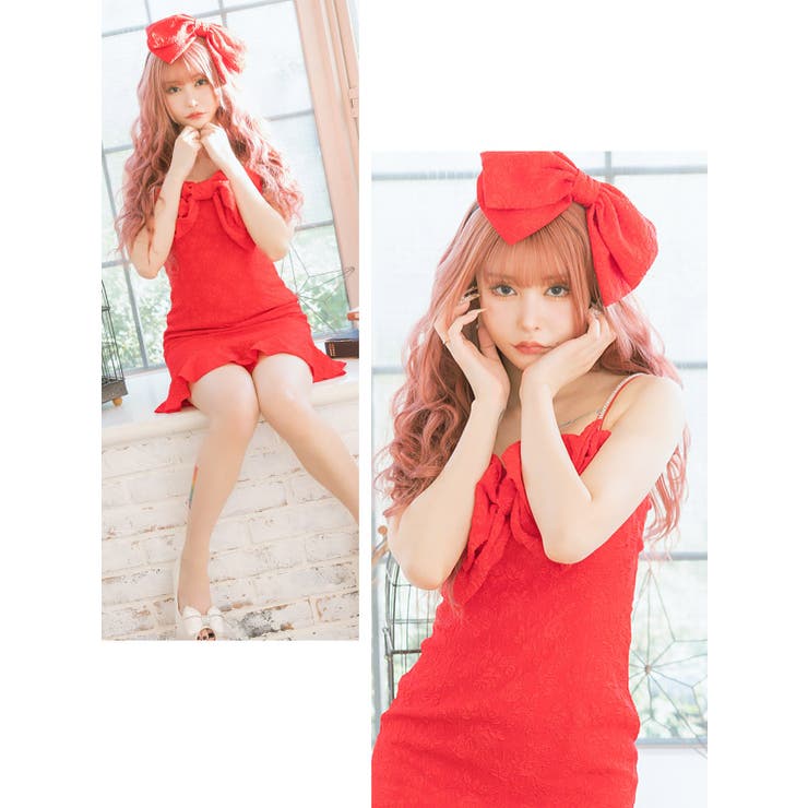 楽天市場】Tika ビッグリボンモチーフショルダービジューミニドレス