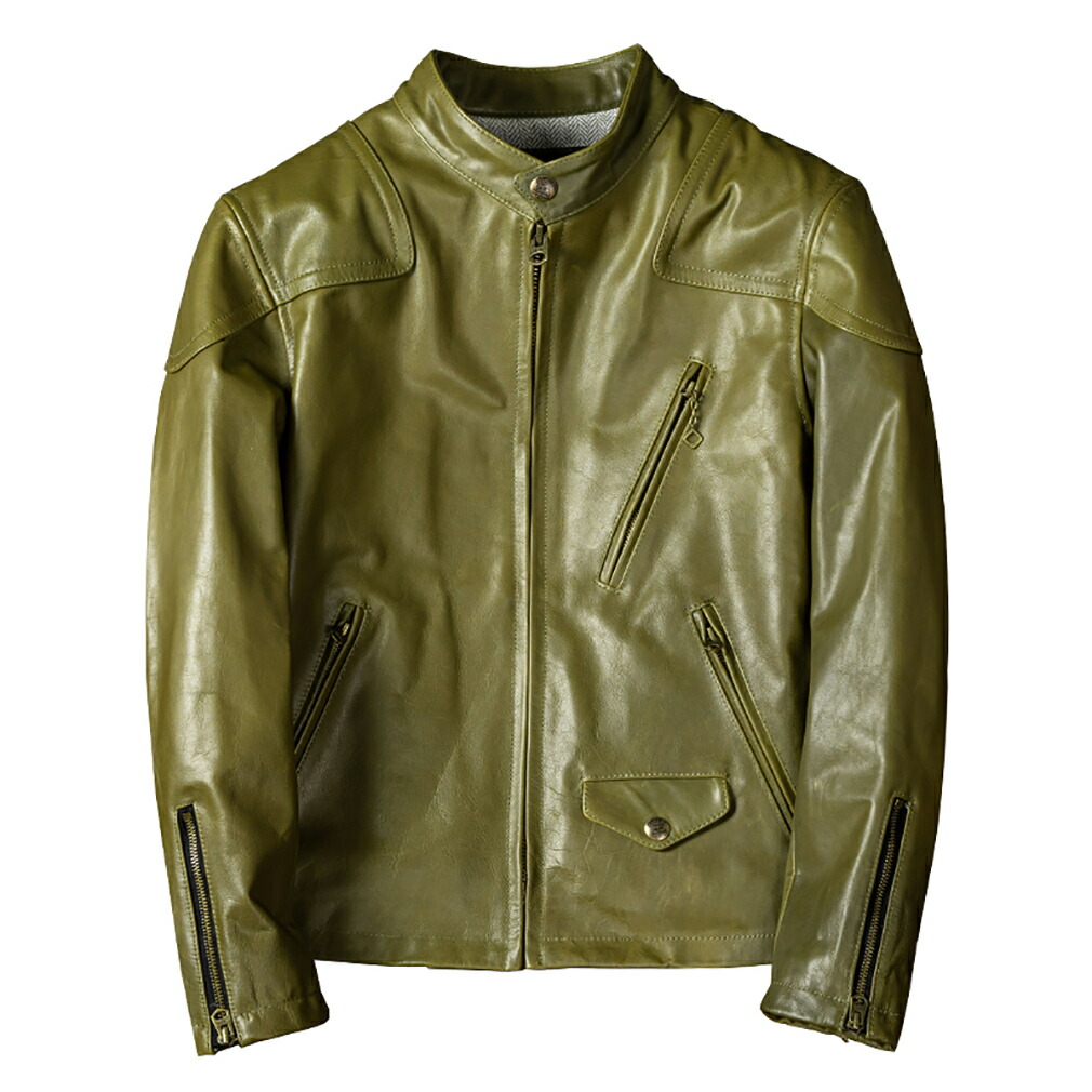 楽天市場】レザージャケット メンズ グリーン ライダースジャケット 本