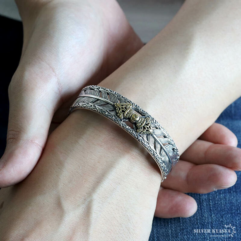 楽天市場】シルバー925 六字真言バングル フェザーバングル ワイド