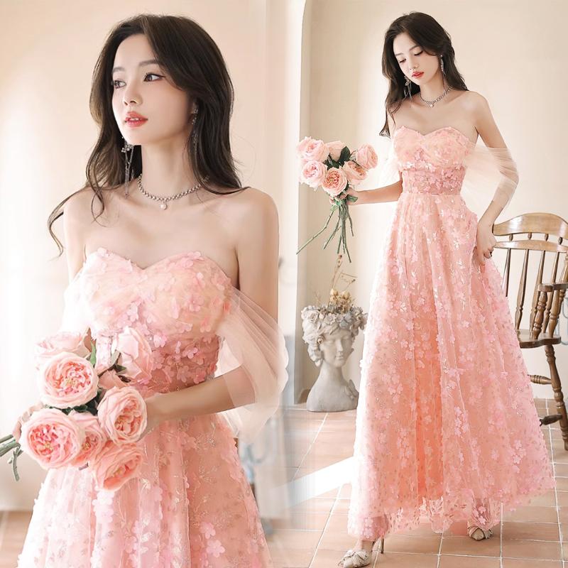 楽天市場】カラードレス ロングドレス ピンク フラワー オフショルダー
