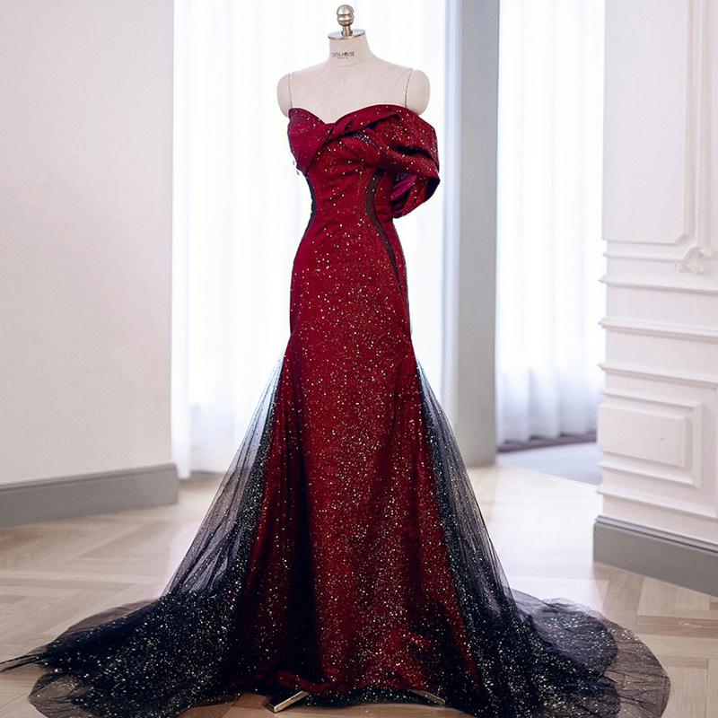 楽天市場】カラードレス ロングドレス マーメイドドレス ワインレッド