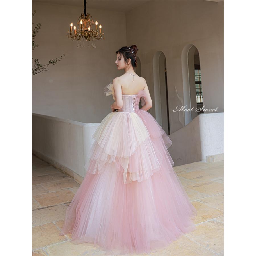 楽天市場】カラードレス ロングドレス ピンク フリル プリンセスドレス