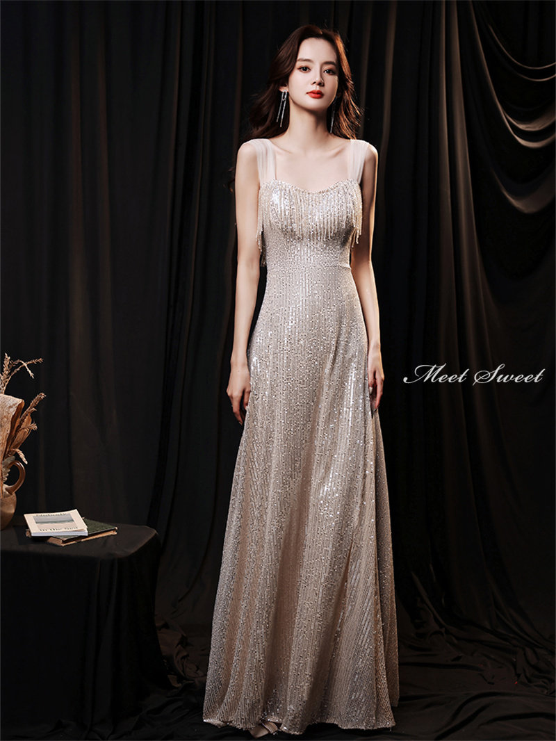 楽天市場】カラードレス スパンコール シャンパンシルバー リボン