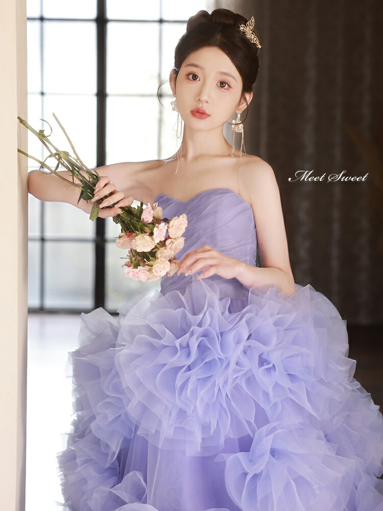 楽天市場】カラードレス 2way つけ袖 プリンセスライン パープル