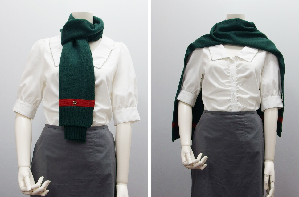 楽天市場】グッチ ニットマフラー GGロゴ グリーンxレッド【未使用品