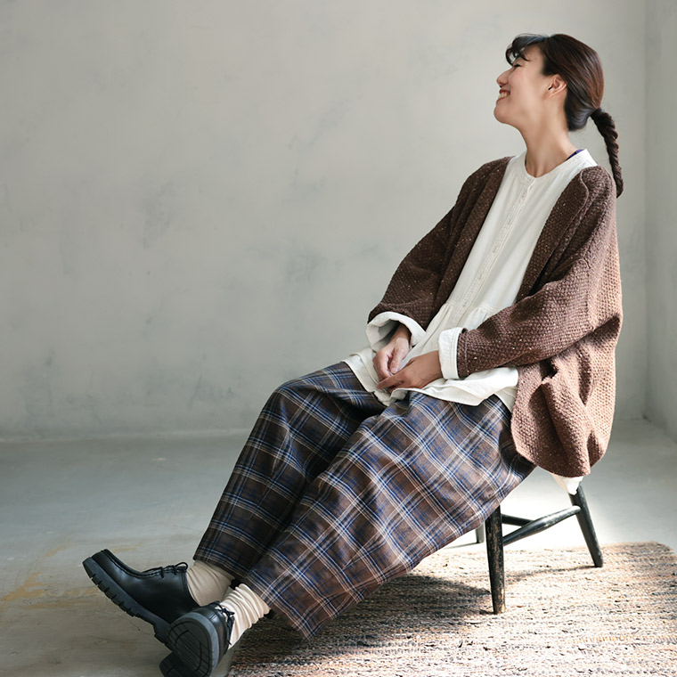 楽天市場】店長がつくった、冬のチェックなぽわんと9分丈ワイドパンツ