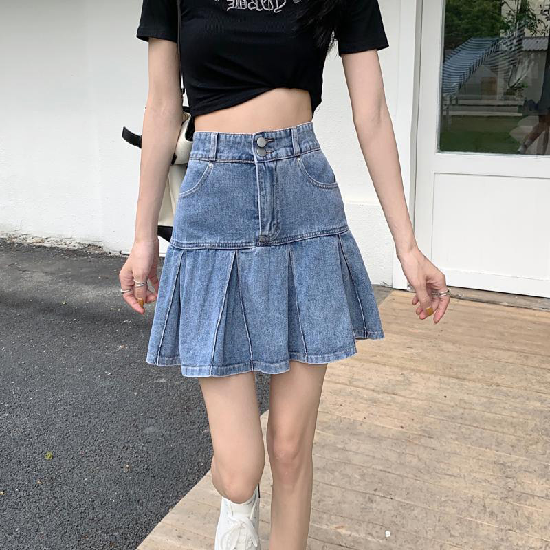 楽天市場】デニム スカート フレア aライン ミニ プリーツ レディース