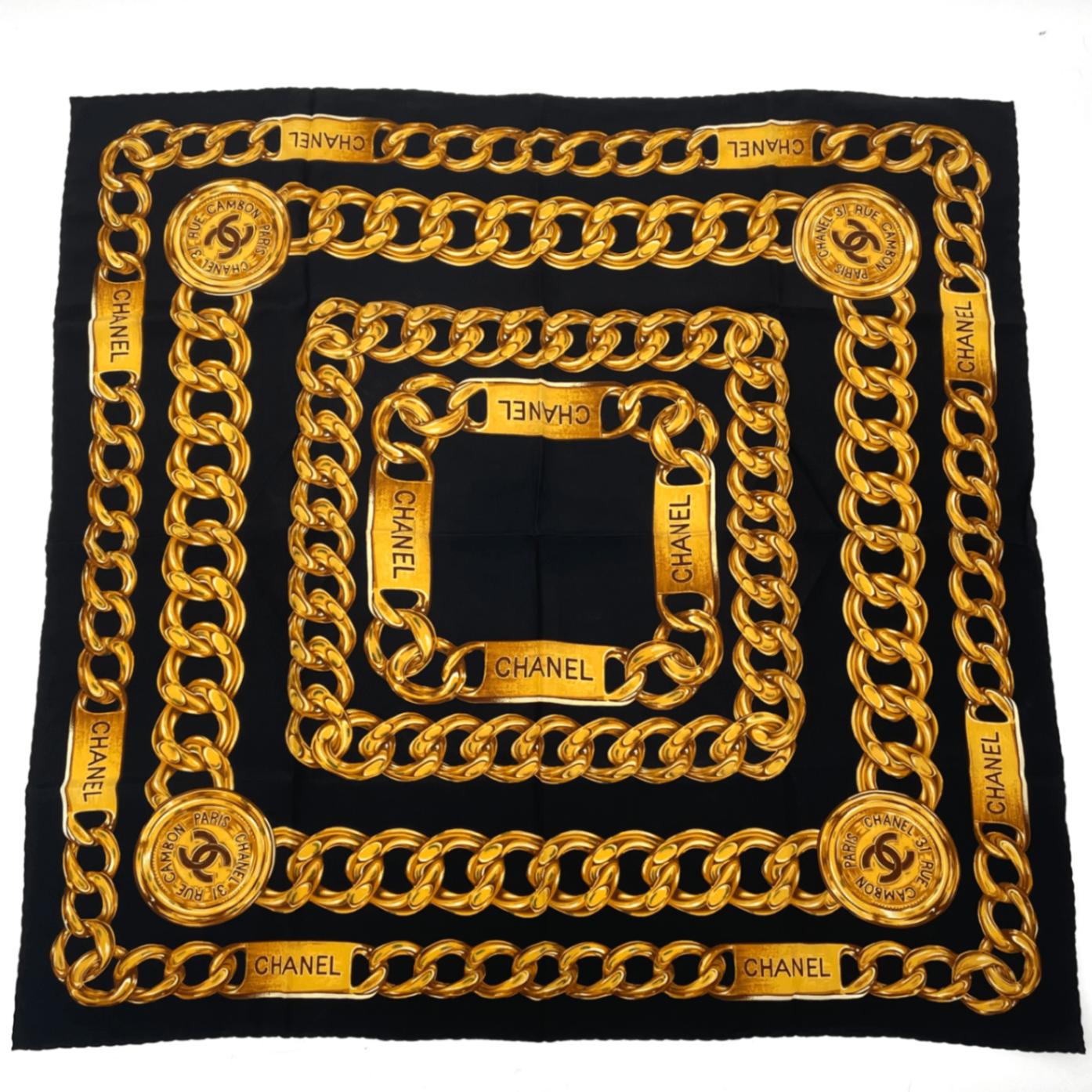 楽天市場】極美品 CHANEL シャネル スカーフ ココマーク チェーン柄 黒