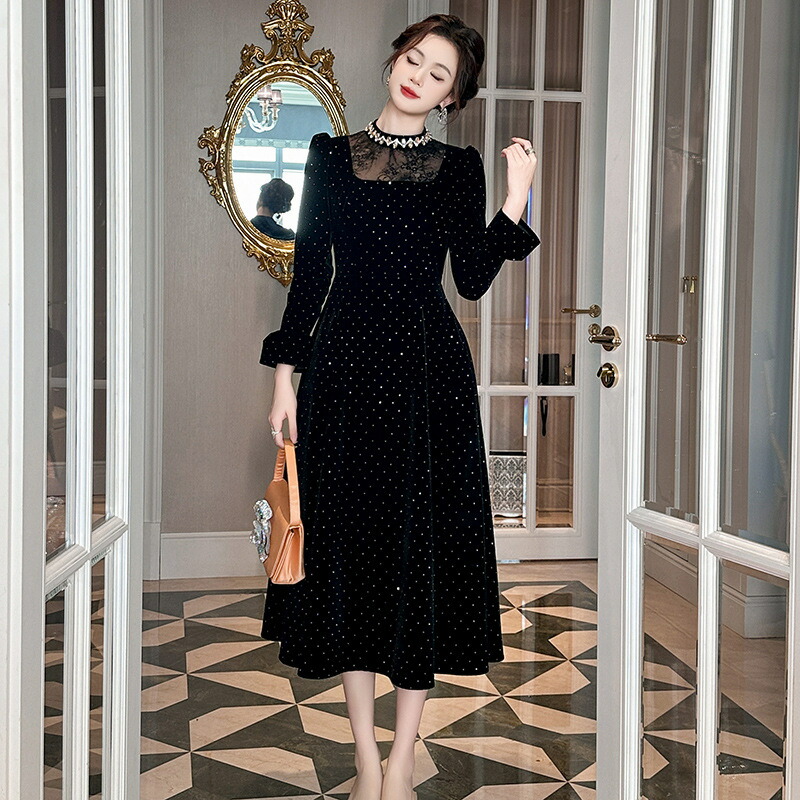 楽天市場】ベロアドレス パーティードレス 結婚式 ベロアワンピース