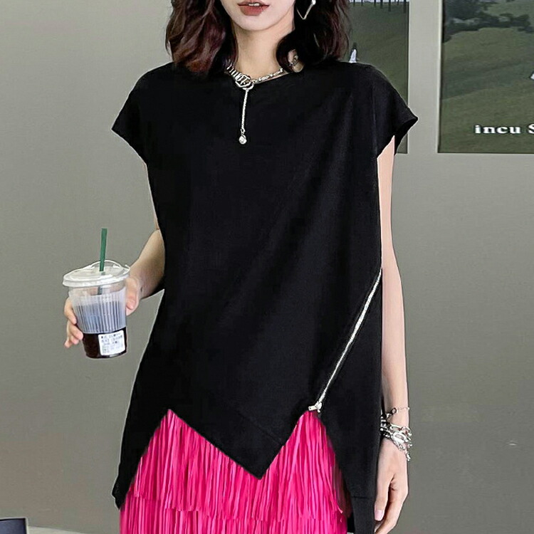 楽天市場】変形ジップロンT レディース Tシャツ カットソー トップス