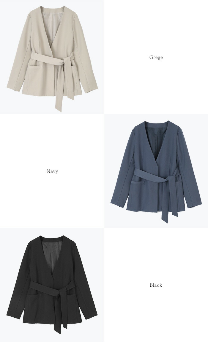 楽天市場】ベルト付ノーカラージャケット アウター レディース