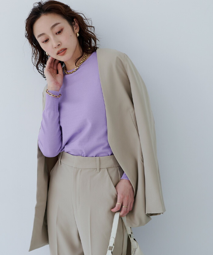 楽天市場】ベルト付ノーカラージャケット アウター レディース