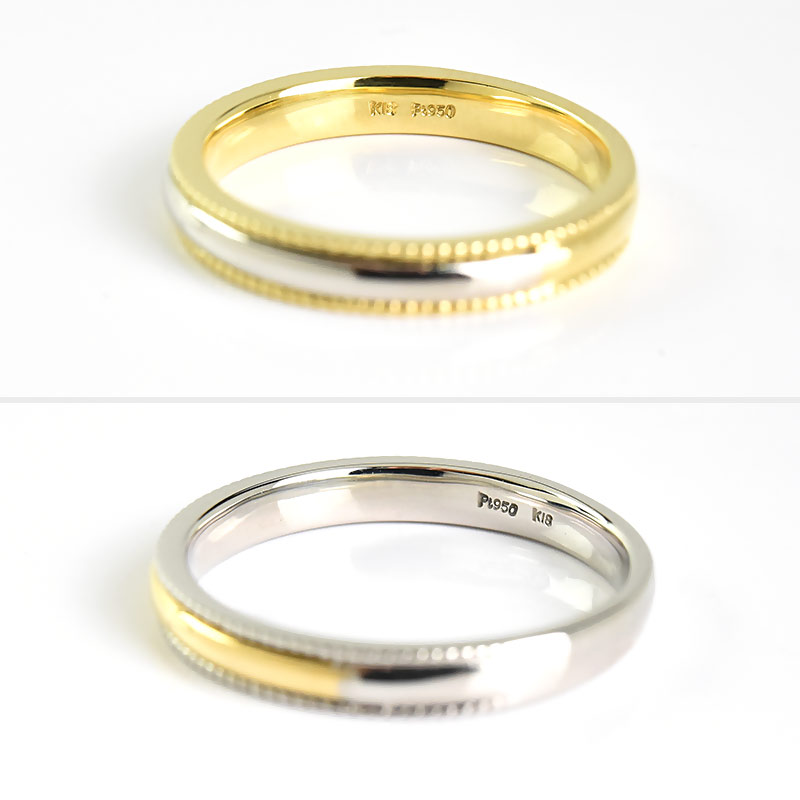 楽天市場】K18 Pt950 No.19 シンプル コンビカラー リング 刻印 18金