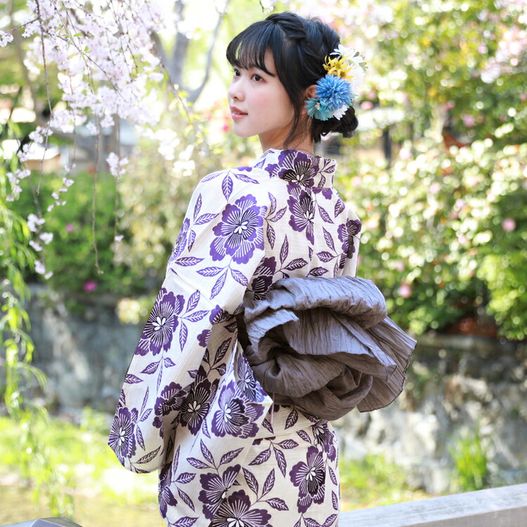 楽天市場】浴衣 セット レトロ 高級綿絽浴衣3点セット「オフホワイト地