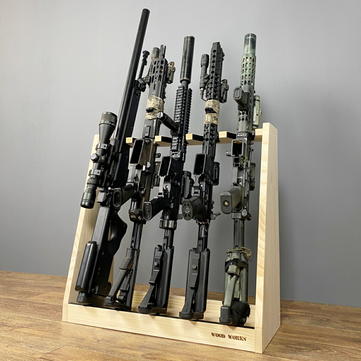楽天市場】月間優良ショップ連続受賞 WOODWORKS ガンラック 5丁掛