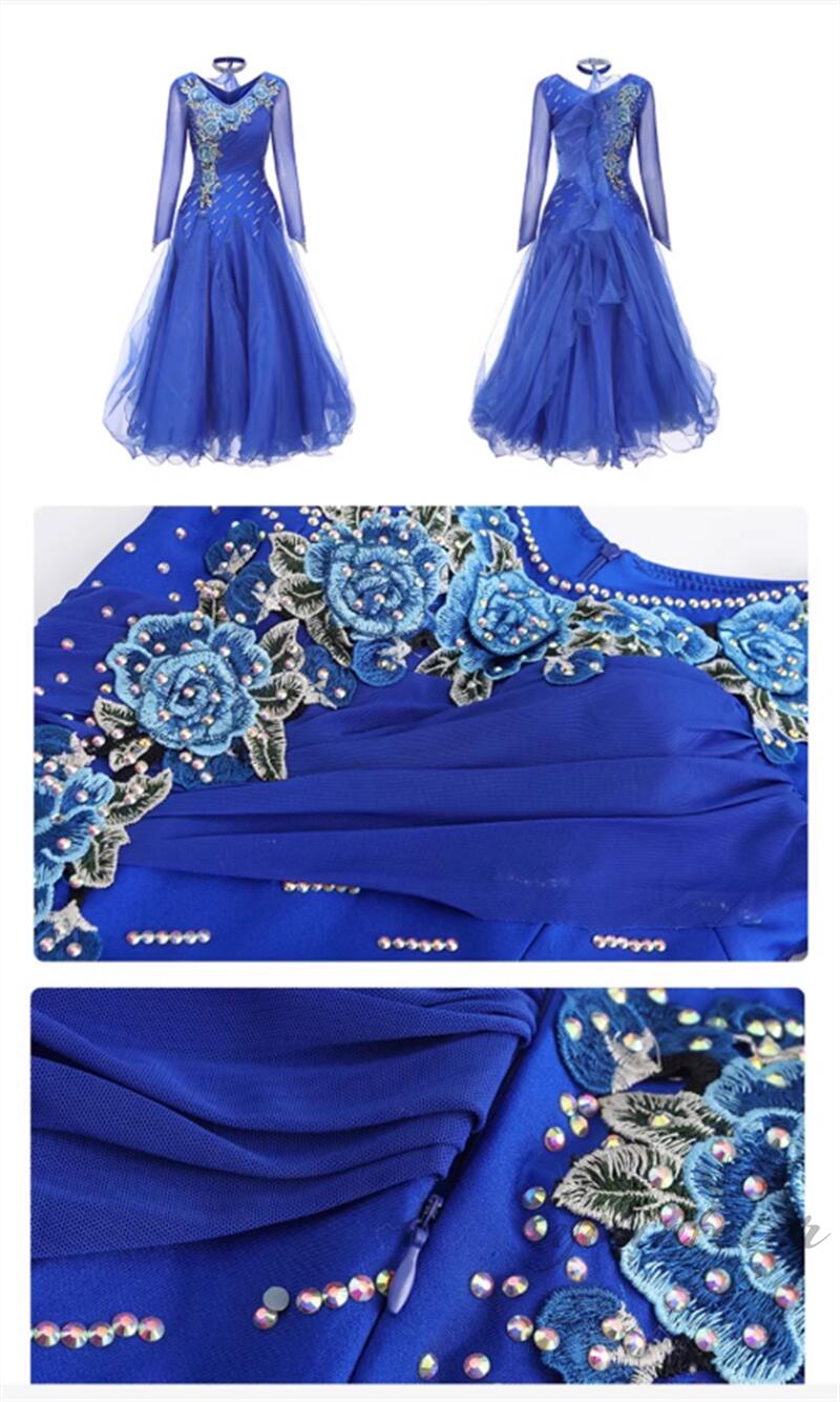 セール中⭐︎ CS 花柄 ダンスドレス 青色 花柄総レース半袖