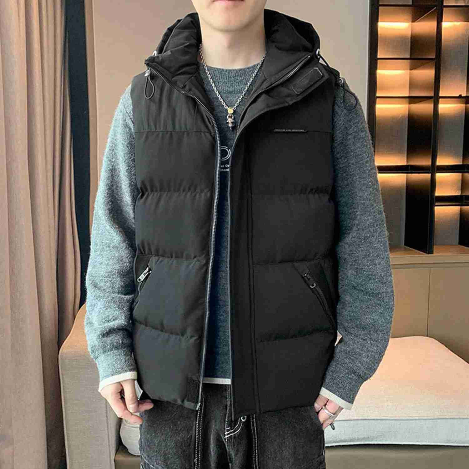 楽天市場】フード付き ダウンベスト 秋 冬 カップル メンズ 大きい