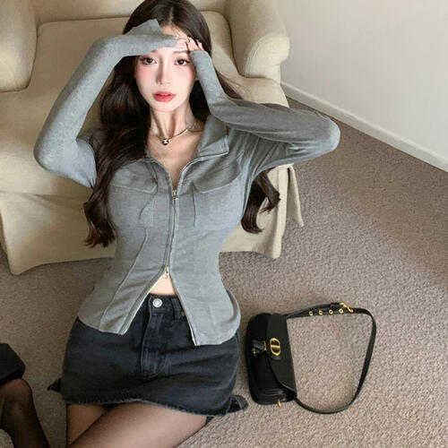 楽天市場】レディース ダブル ジップアップ トップス シャツ 韓国 Y2K