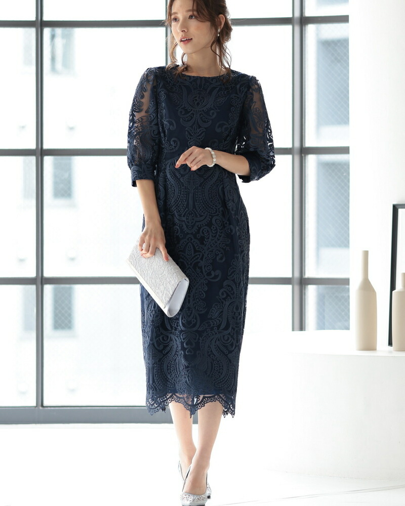 楽天市場】刺繍レースバックリボン結婚式パーティタイトワンピース