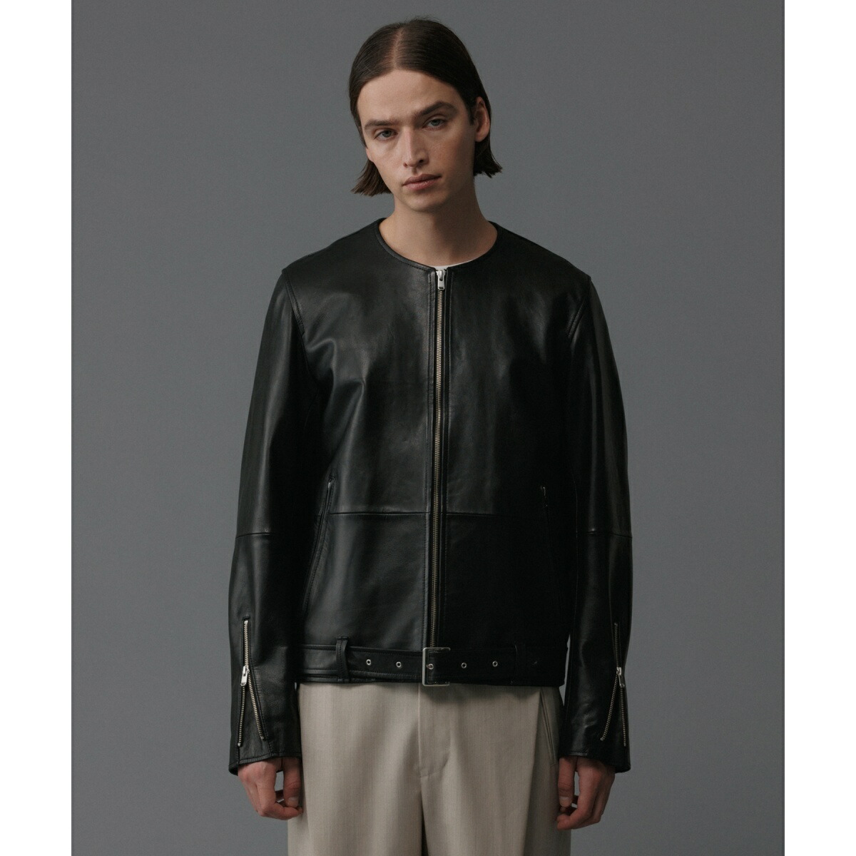 楽天市場】シープレザー ノーカラー ライダース ジャケット / UNISEX