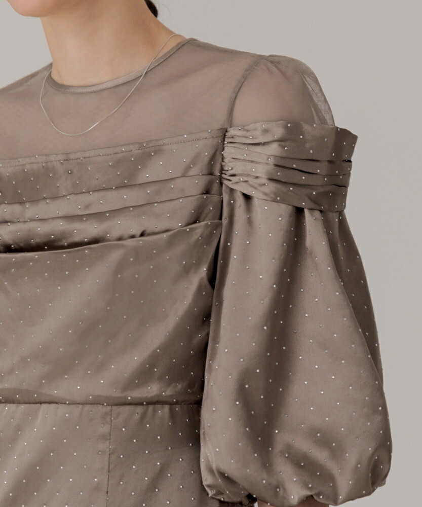 楽天市場】ドットストーンパフスリーブスリットIラインドレス／レジャ