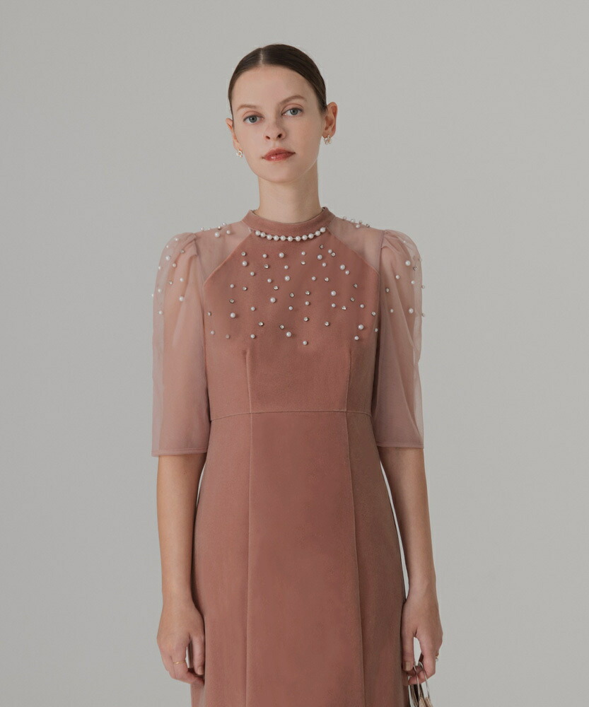 楽天市場】シアースリーブパールビジューベロアマーメイドドレス