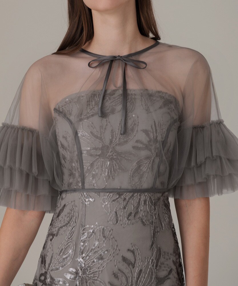 楽天市場】チュールフリルリボンボレロスパンコール花柄刺繍ベアトップ