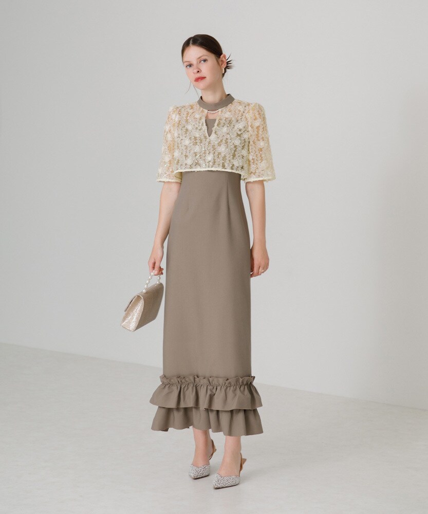 楽天市場】フラワースパンコールチュールフリルIラインドレス／レジャ