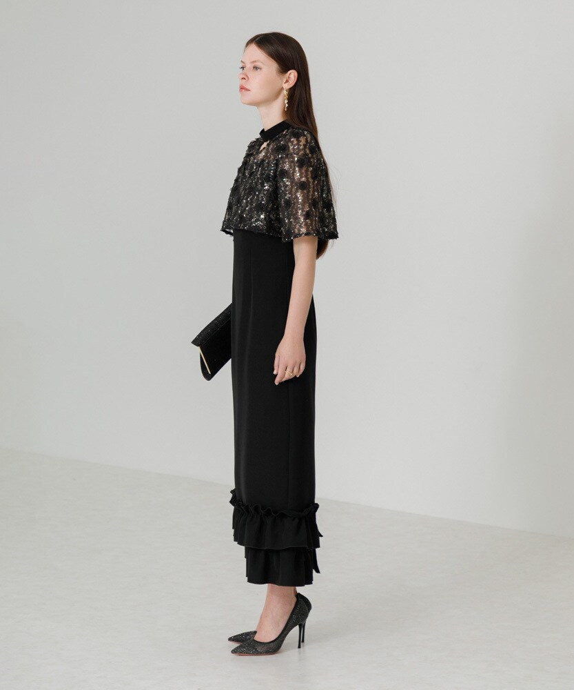 楽天市場】フラワースパンコールチュールフリルIラインドレス／レジャ