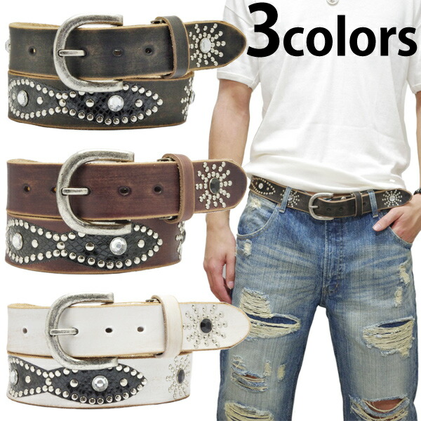 楽天市場】新作 スタッズ 付き レザー ベルト で差をつけろ!! アメカジ