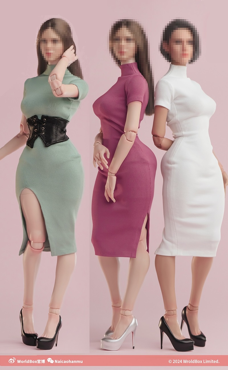 World Box 1/6 女性 ワンピース ボディコン ドレス with 本革製