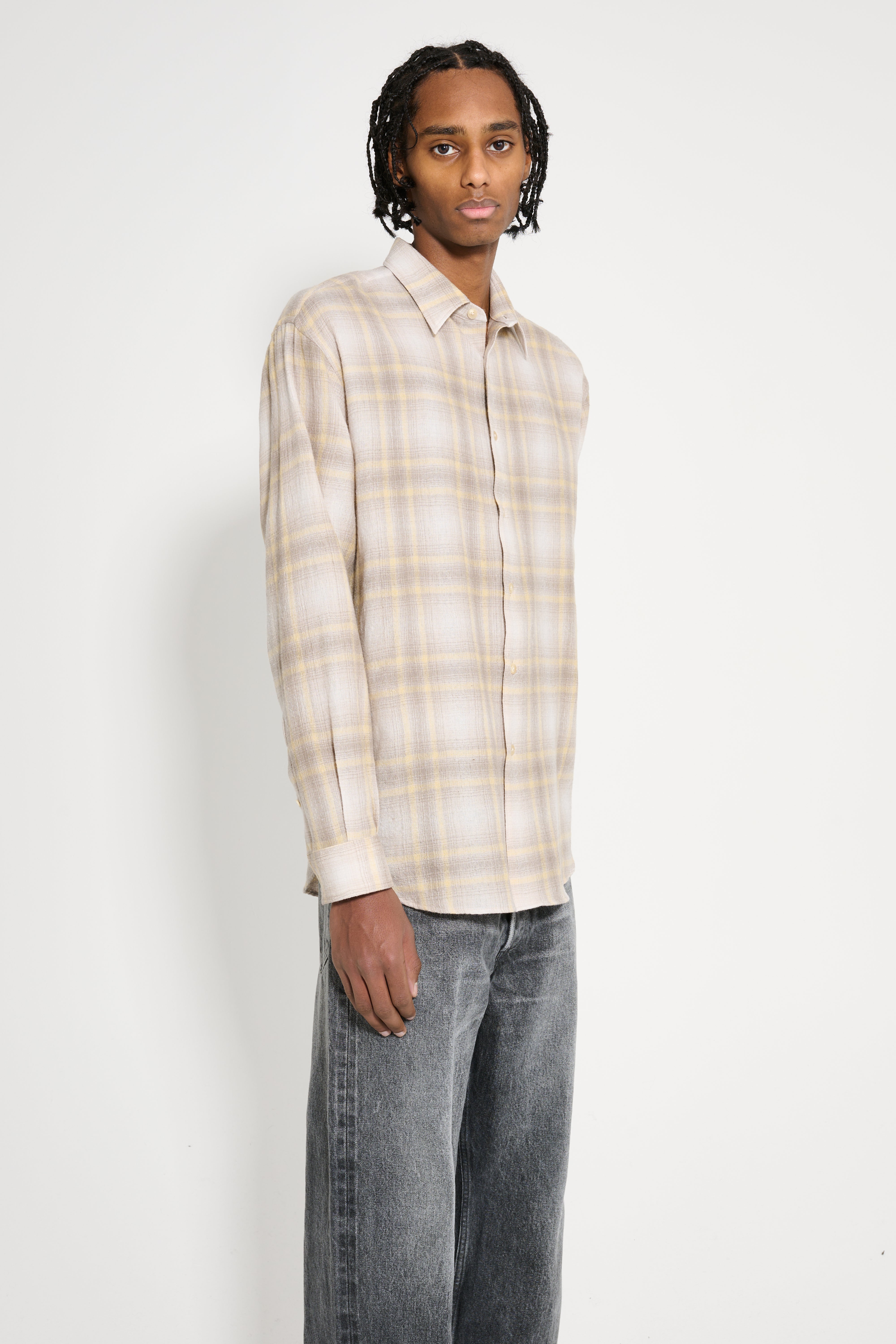 Auralee Airy Wool Check Shirt Yellow Grey Check – Très Bien