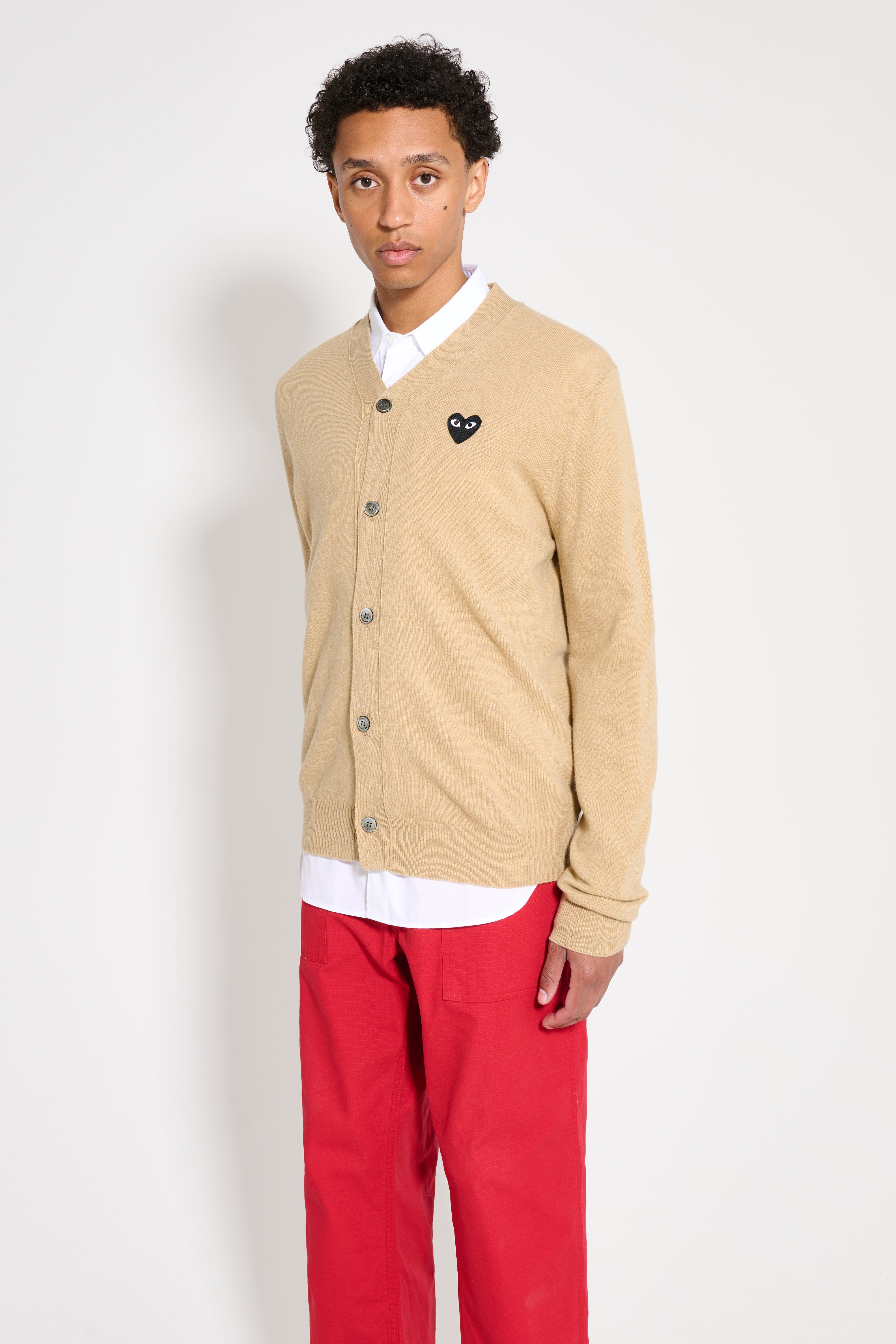 Comme des Garçons Play Small Heart Knitted Cardigan Light Camel