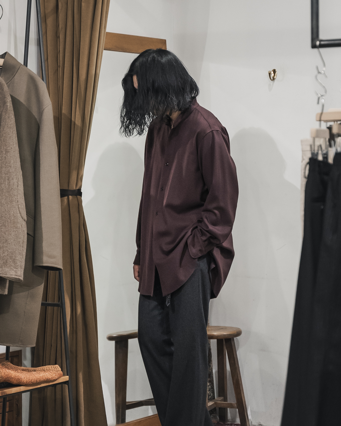 MAATEE&SONS / Wool Saxony Band Collar Shirts | twelve