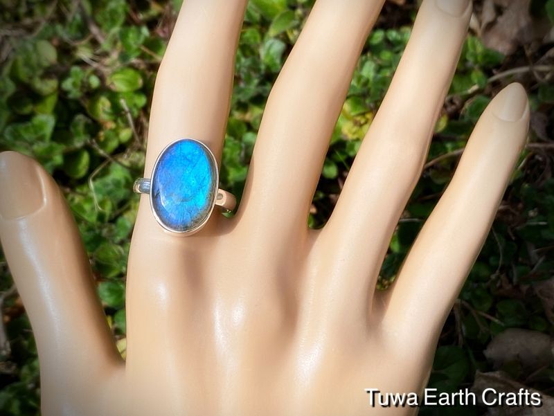 1点物 高品質 ラブラドライト リング 指輪 16号 神秘的ディープブルー