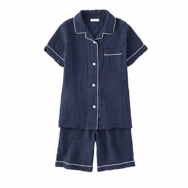 クレープガーゼパイピング半袖レディスパジャマ（RPS21842）-UCHINO