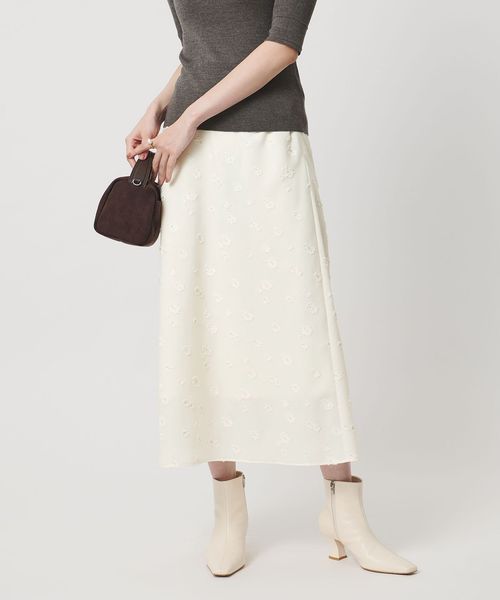 サテン フラワー ジャガード ロングスカート