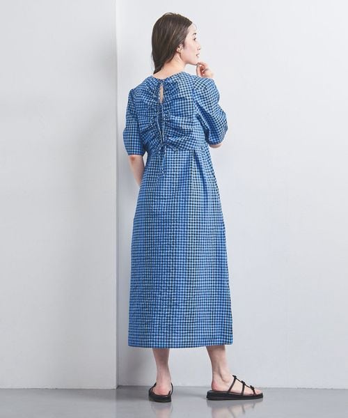 オープン バックリボン チェックワンピース