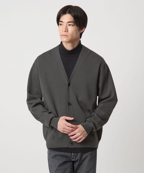ポリエステル ウール ミラノリブ Vネック カーディガン