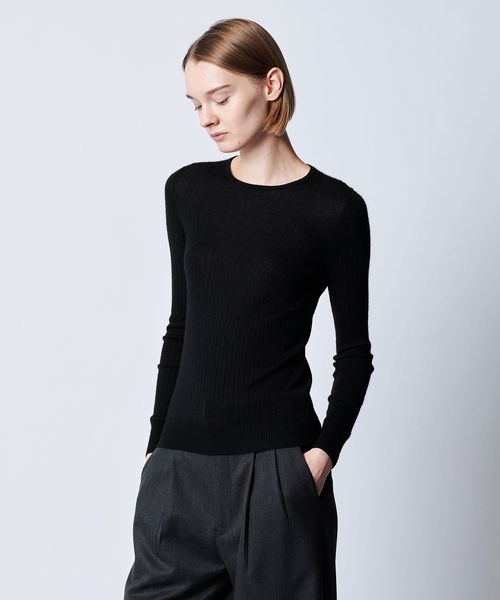 18G カシミヤシルクリブクルーネックニット