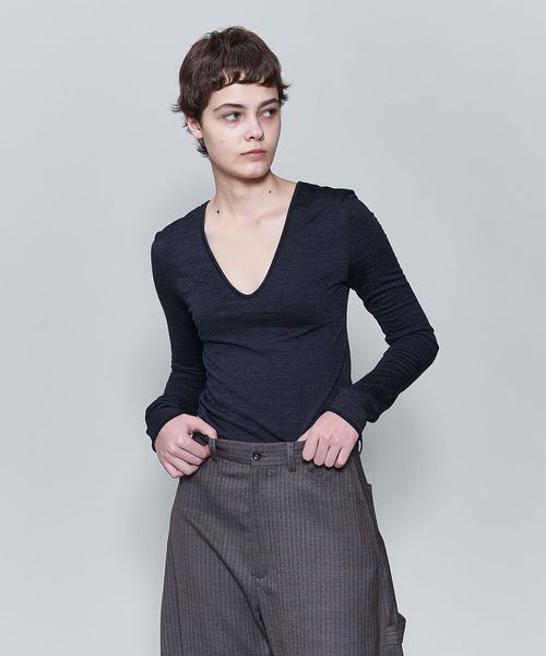 6(ROKU)＞ウール テンジク Vネック パッド トップス