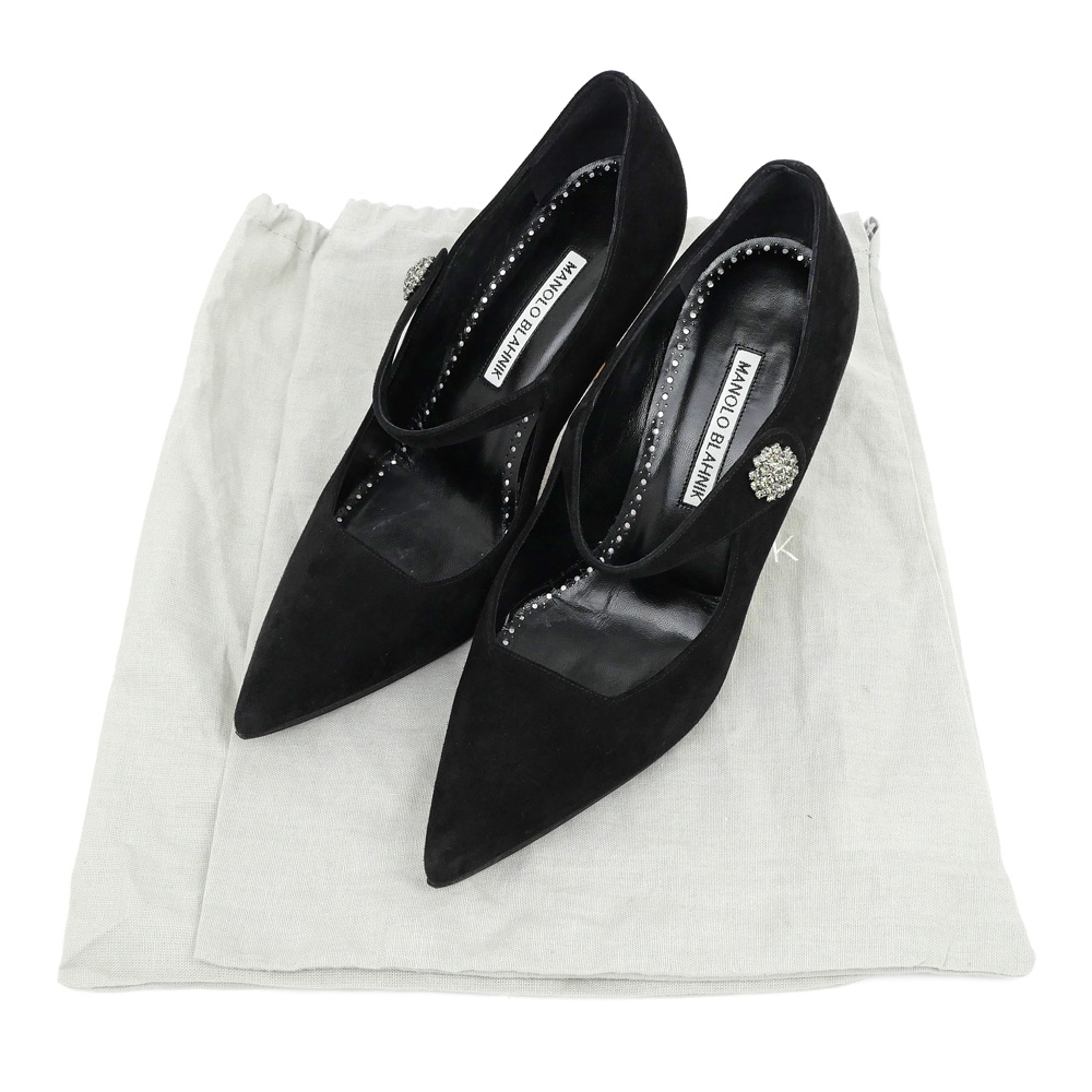 名東】【MANOLO BLAHNIK】マノロ ブラニク ヒールパンプス ビジュー BK