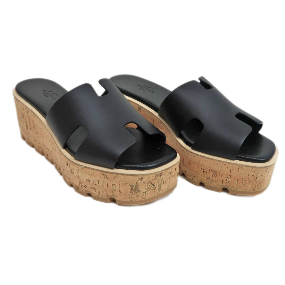 名東】【HERMES】エルメス エズ サンダル サイズ39 レザー ブラック 黒